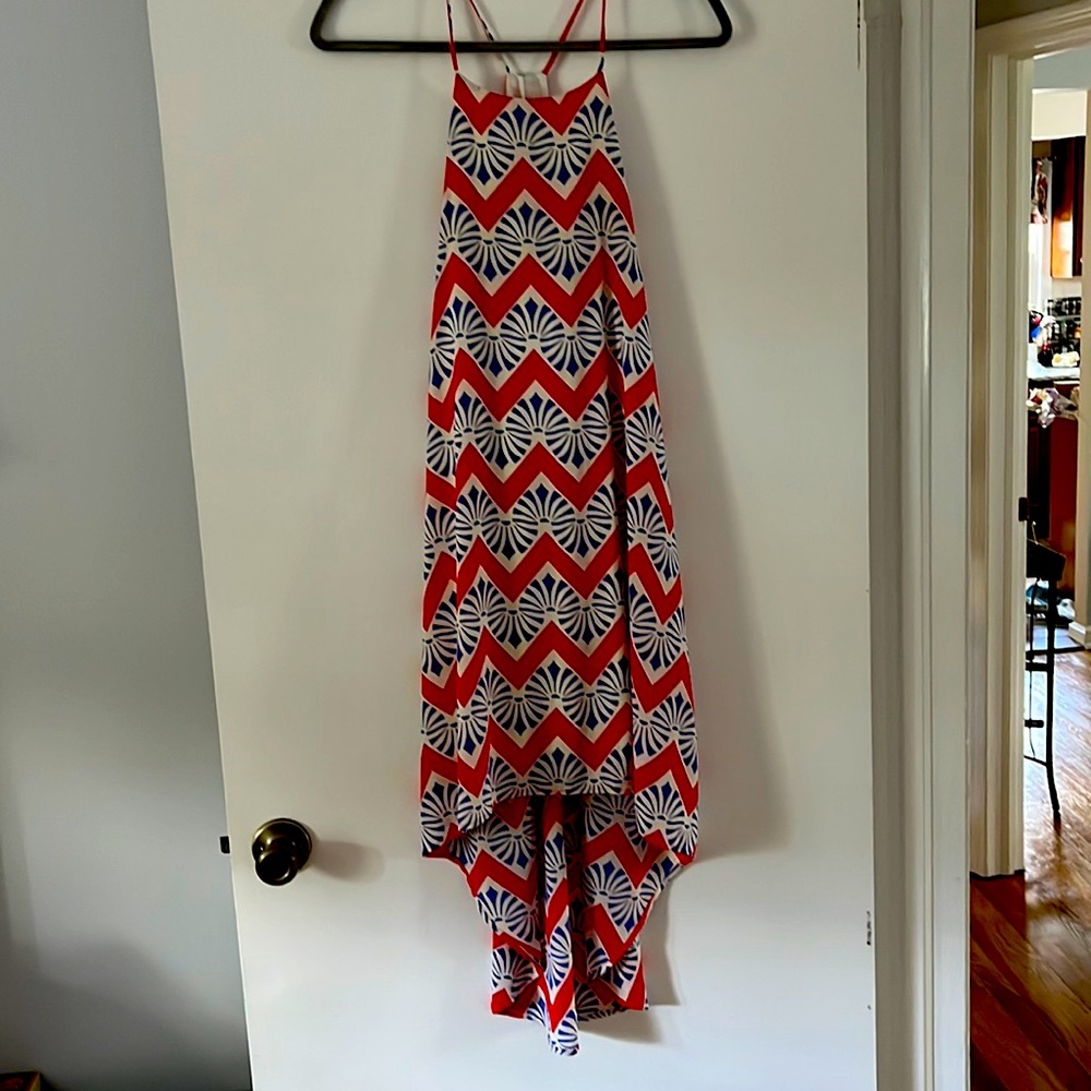 Midi Flow Blue and Red Dress